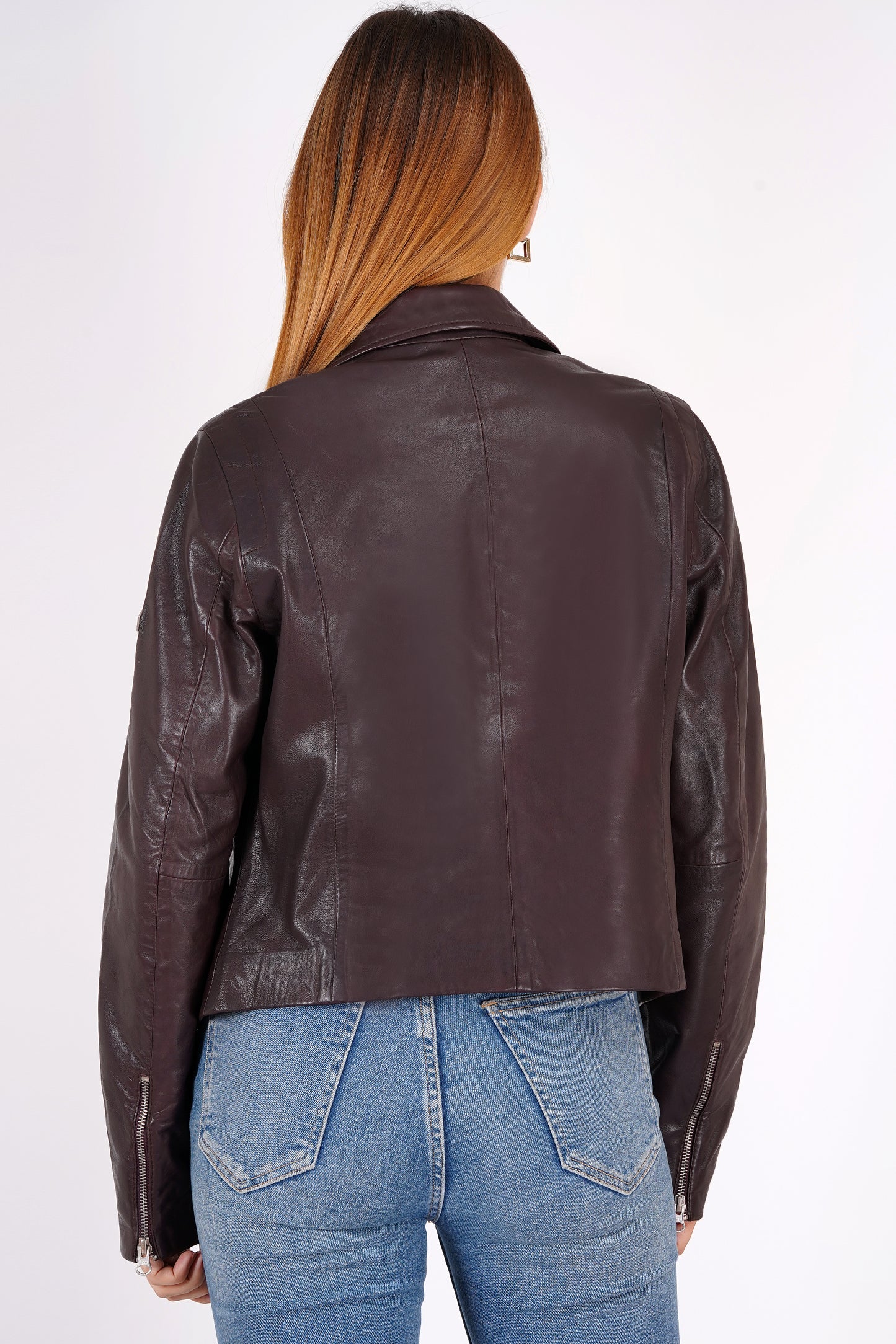 100% Washed Leather Biker Jacket: Burgundy | WX71