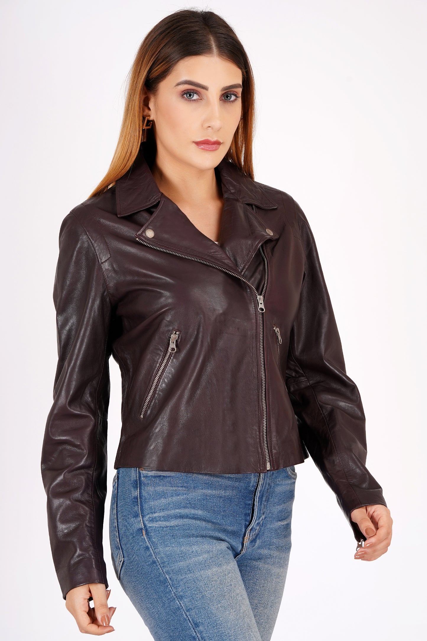 100% Washed Leather Biker Jacket: Burgundy | WX71