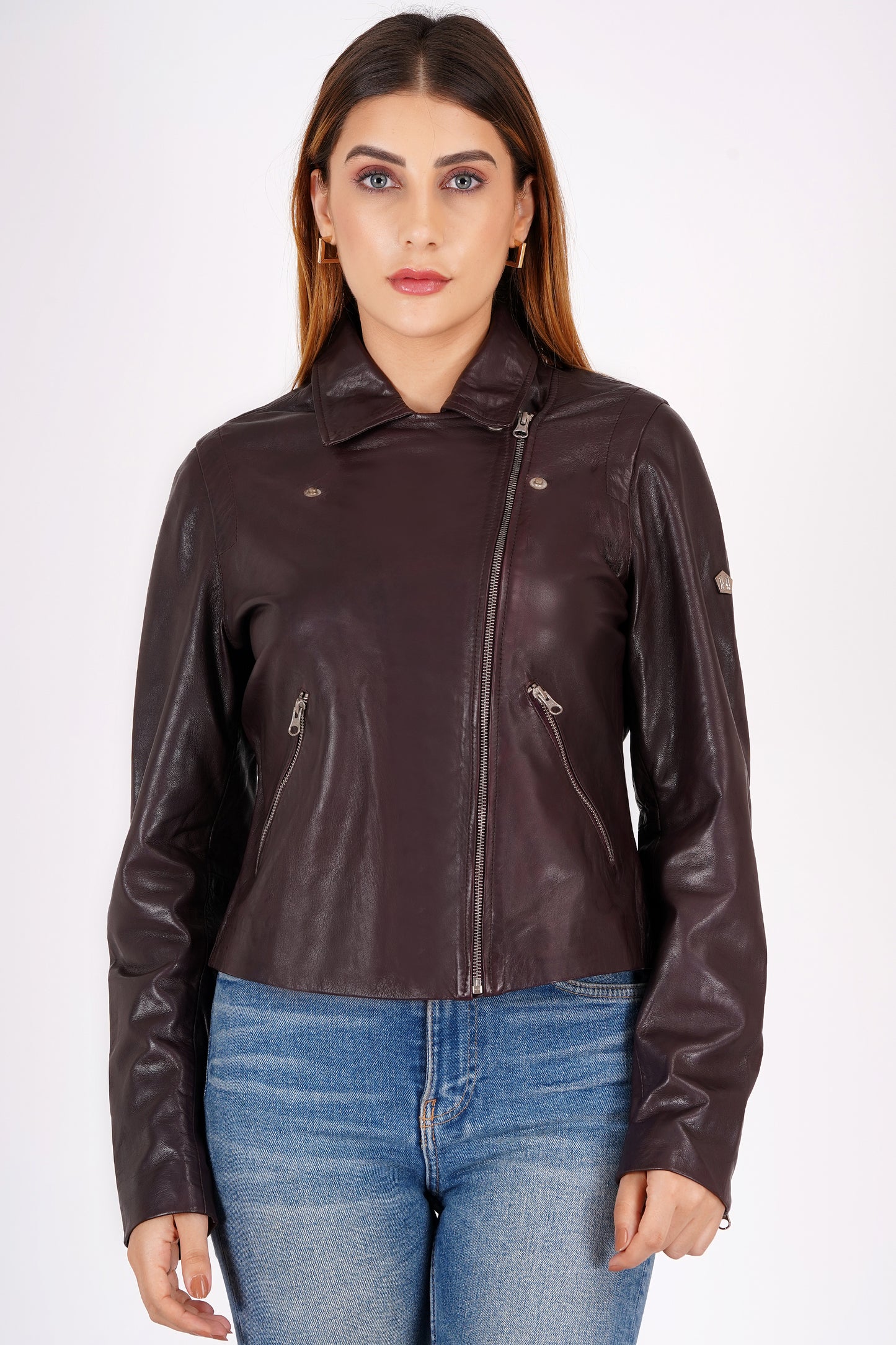 100% Washed Leather Biker Jacket: Burgundy | WX71