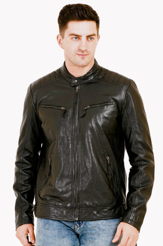 100% Heavy Washed Leather Snap Collar Jacket - Black | MX19 🔥 Hot Selling