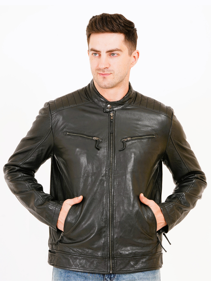 100% Heavy Washed Leather Snap Collar Jacket -| MX19 🔥 Hot Selling