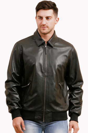 100% WASHED LEATHER COLLAR BOMBOR JACKET  MX 55