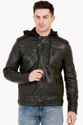 100% Heavy Washed Detachable Hood Jacket - Black | MX20