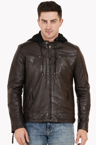 100% Heavy Washed Detachable Hood Jacket - Brown | MX20