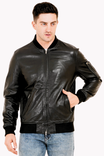 100 % WASHED LEATEHR WITH RIB COLLAR BOMBOR MX 59
