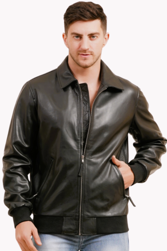 100% WASHED LEATHER COLLAR BOMBOR JACKET  MX 55