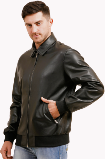 100% WASHED LEATHER COLLAR BOMBOR JACKET  MX 55