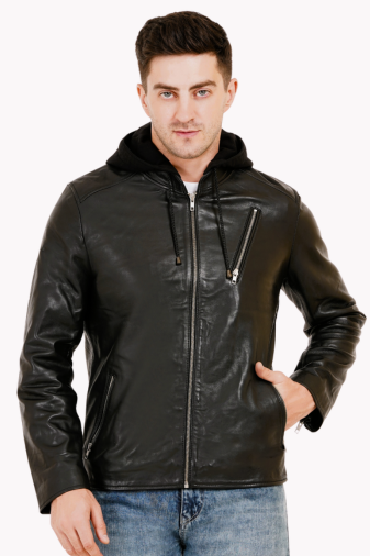 100% LEATHER WITH DETACHABLE HOOD JACEKT MX 45