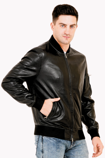 100 % WASHED LEATEHR WITH RIB COLLAR BOMBOR MX 59