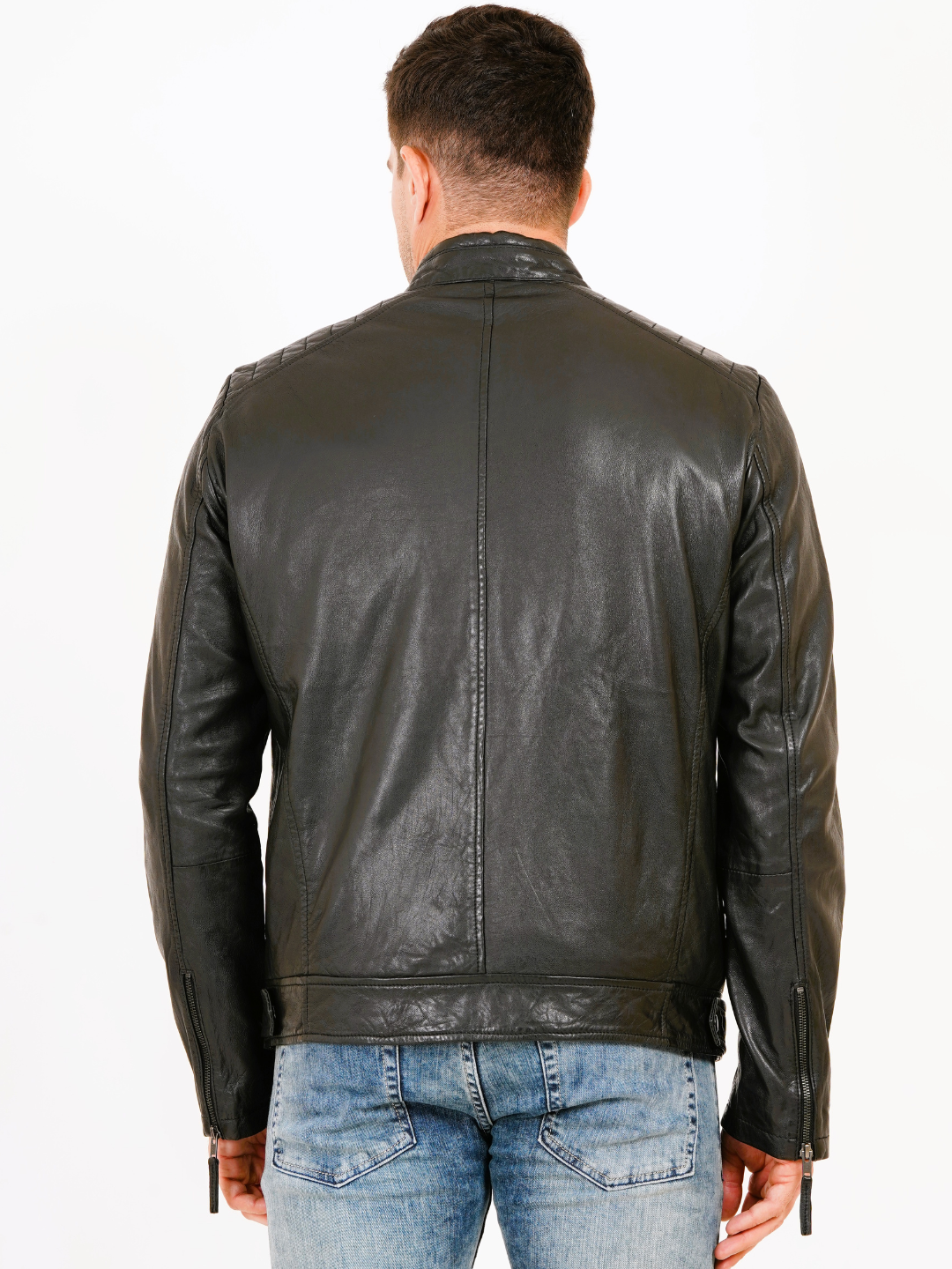 100% Heavy Washed Leather Snap Collar Jacket -| MX19 🔥 Hot Selling