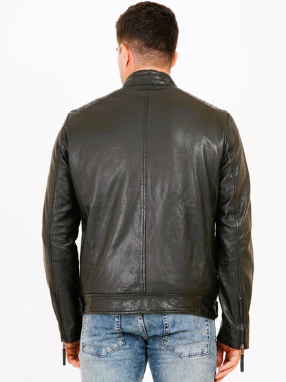 100% Heavy Washed Leather Snap Collar Jacket -| MX19 🔥 Hot Selling