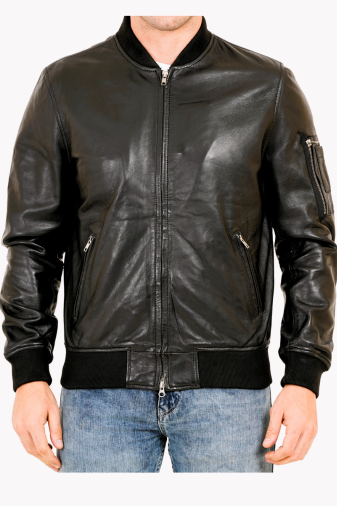 100 % WASHED LEATEHR WITH RIB COLLAR BOMBOR MX 59