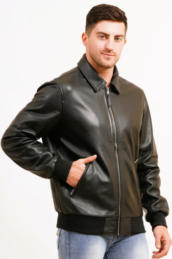 100% WASHED LEATHER COLLAR BOMBOR JACKET  MX 55