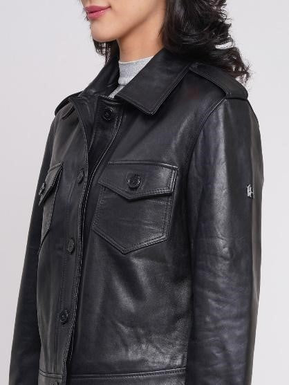 # TRUCKER WOMEN JACKET (WX 42)  :  100% NATURAL LAMB LEATHER