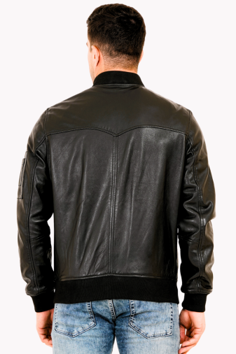 100 % WASHED LEATEHR WITH RIB COLLAR BOMBOR MX 59