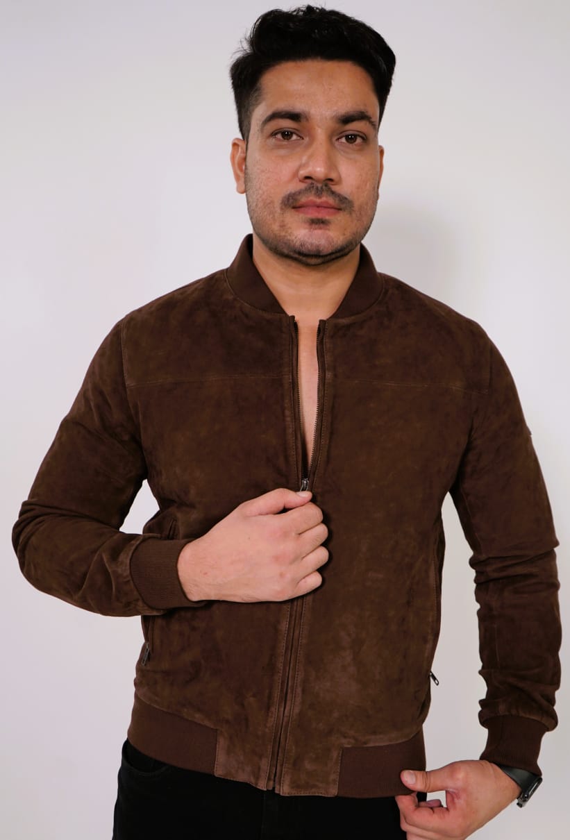 100% Italian Suede Bomber Jacket - | MX91