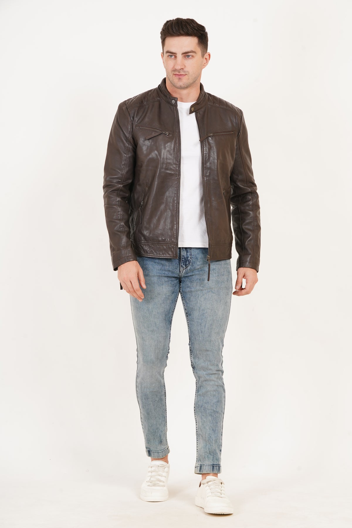 100% Heavy Washed Leather Snap Collar Jacket -| MX19 🔥 Hot Selling