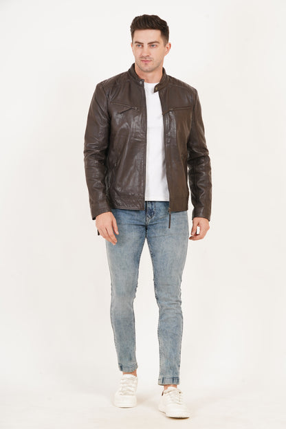 100% Heavy Washed Leather Snap Collar Jacket -| MX19 🔥 Hot Selling