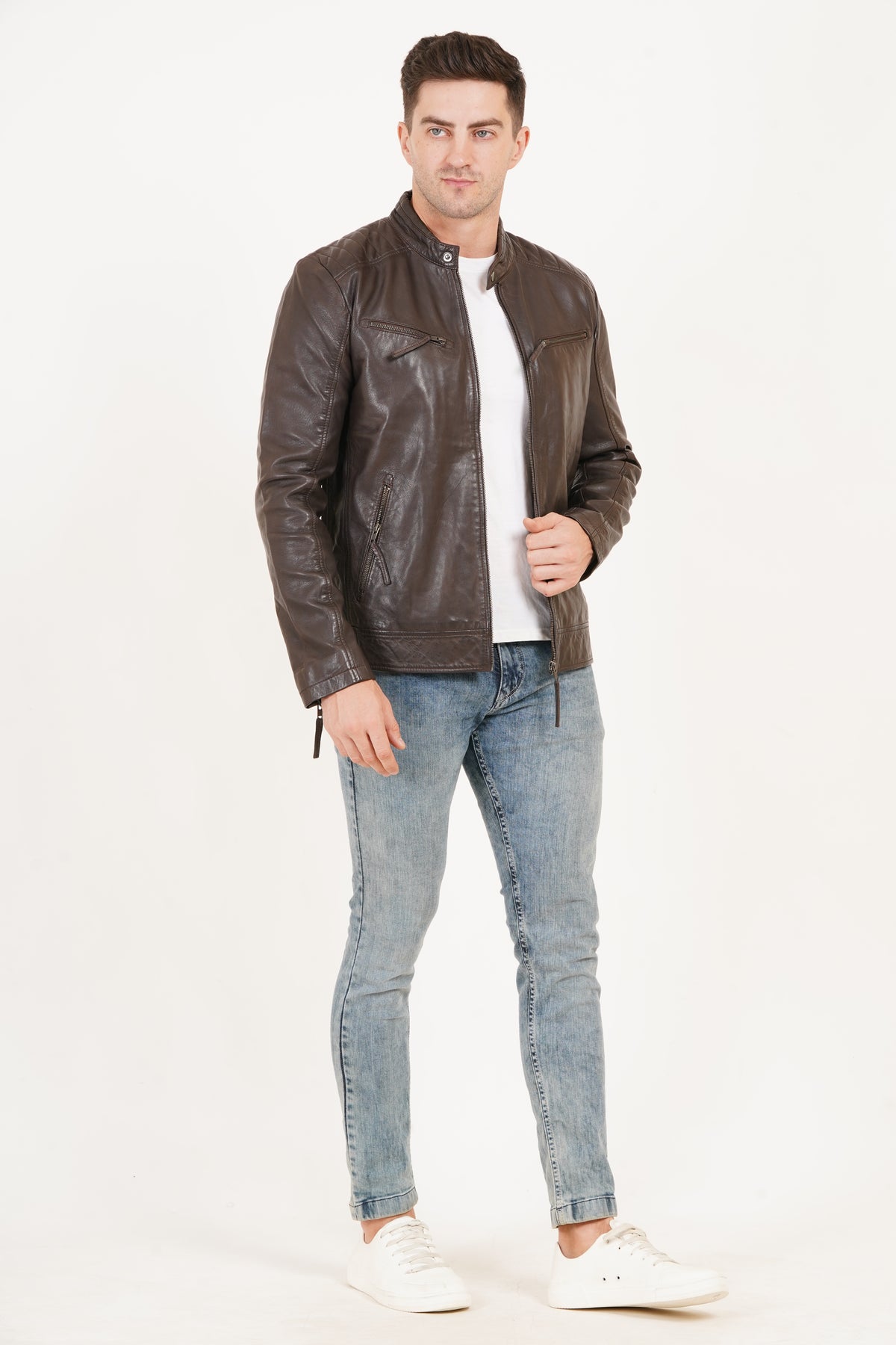 100% Heavy Washed Leather Snap Collar Jacket -| MX19 🔥 Hot Selling