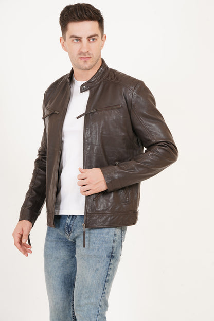 100% Heavy Washed Leather Snap Collar Jacket -| MX19 🔥 Hot Selling