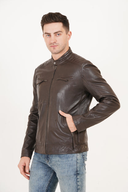 100% Heavy Washed Leather Snap Collar Jacket -| MX19 🔥 Hot Selling
