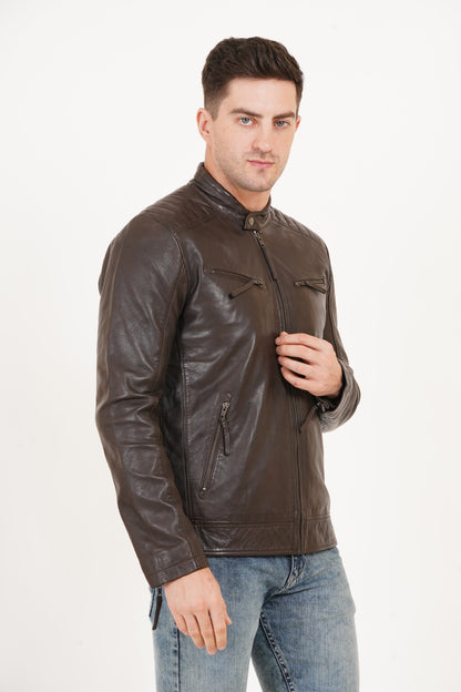 100% Heavy Washed Leather Snap Collar Jacket -| MX19 🔥 Hot Selling