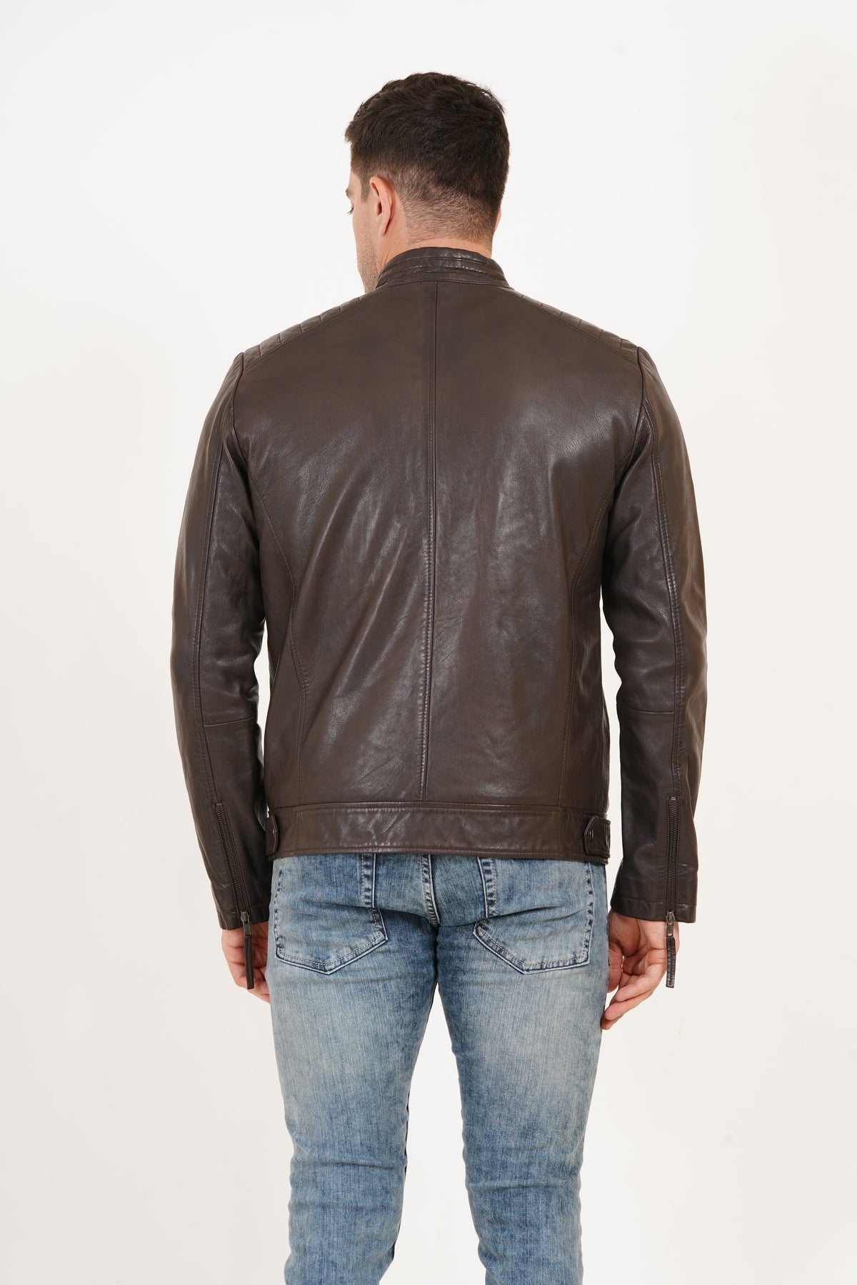 100% Heavy Washed Leather Snap Collar Jacket -| MX19 🔥 Hot Selling