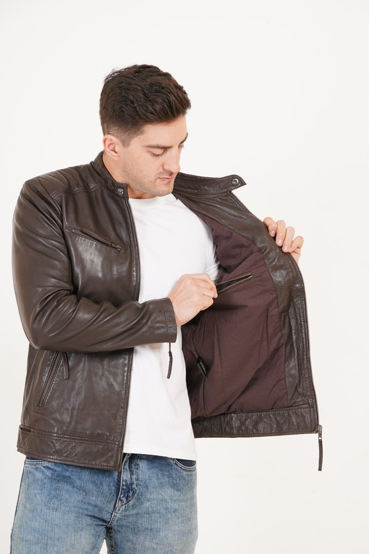 100% Heavy Washed Leather Snap Collar Jacket -| MX19 🔥 Hot Selling
