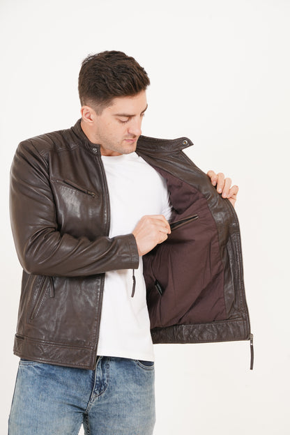 100% Heavy Washed Leather Snap Collar Jacket -| MX19 🔥 Hot Selling