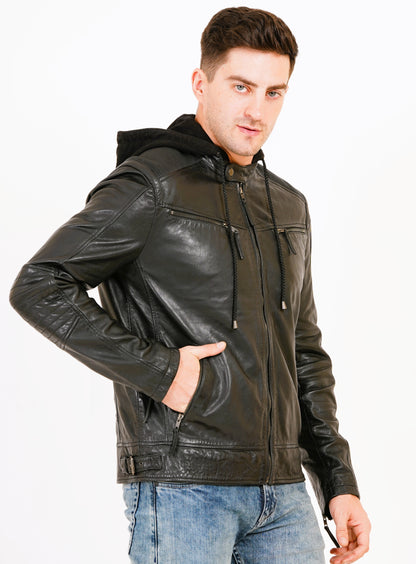 100% Heavy Washed Detachable Hood Jacket - Black | MX20