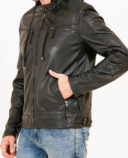 100% Heavy Washed Detachable Hood Jacket - Black | MX20