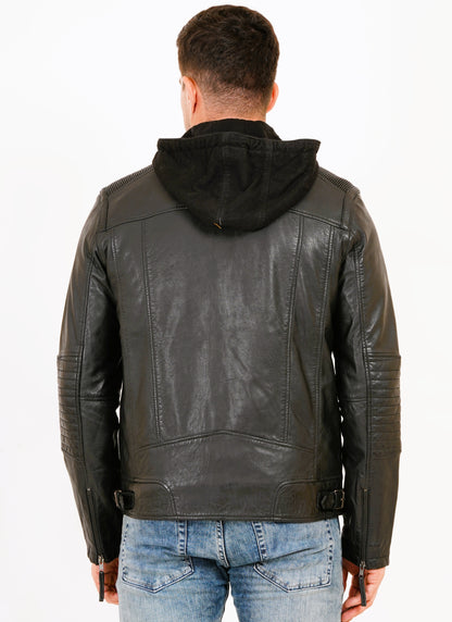 100% Heavy Washed Detachable Hood Jacket - Black | MX20