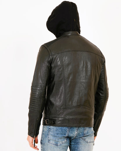 100% Heavy Washed Detachable Hood Jacket - Black | MX20