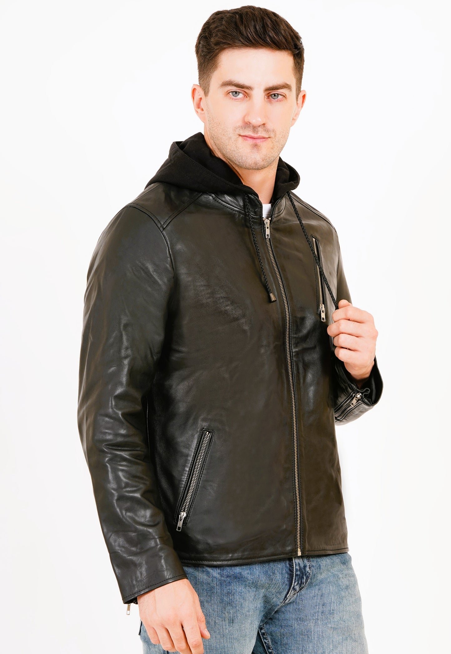 100% LEATHER WITH DETACHABLE HOOD JACEKT MX 45