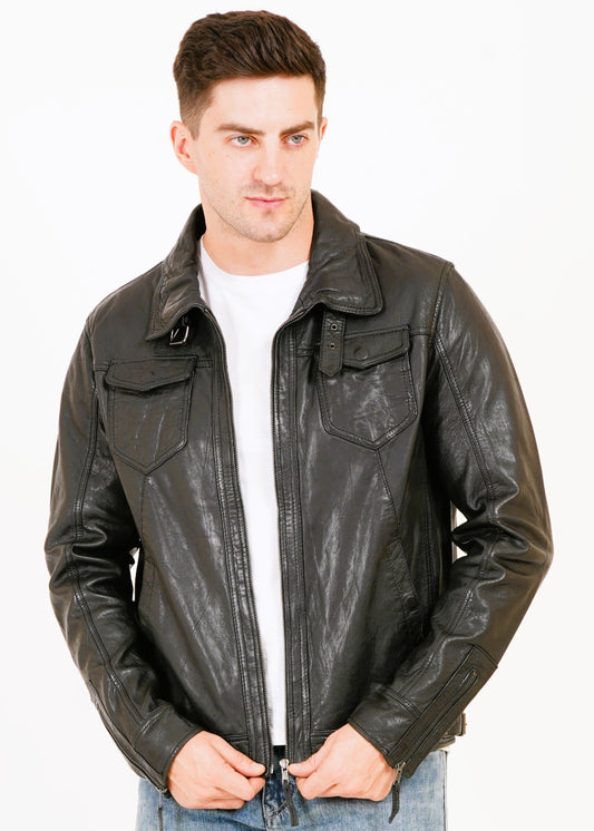 100% HEAVY WASHED SILVY COLLAR JACKET - BLACK | MX92