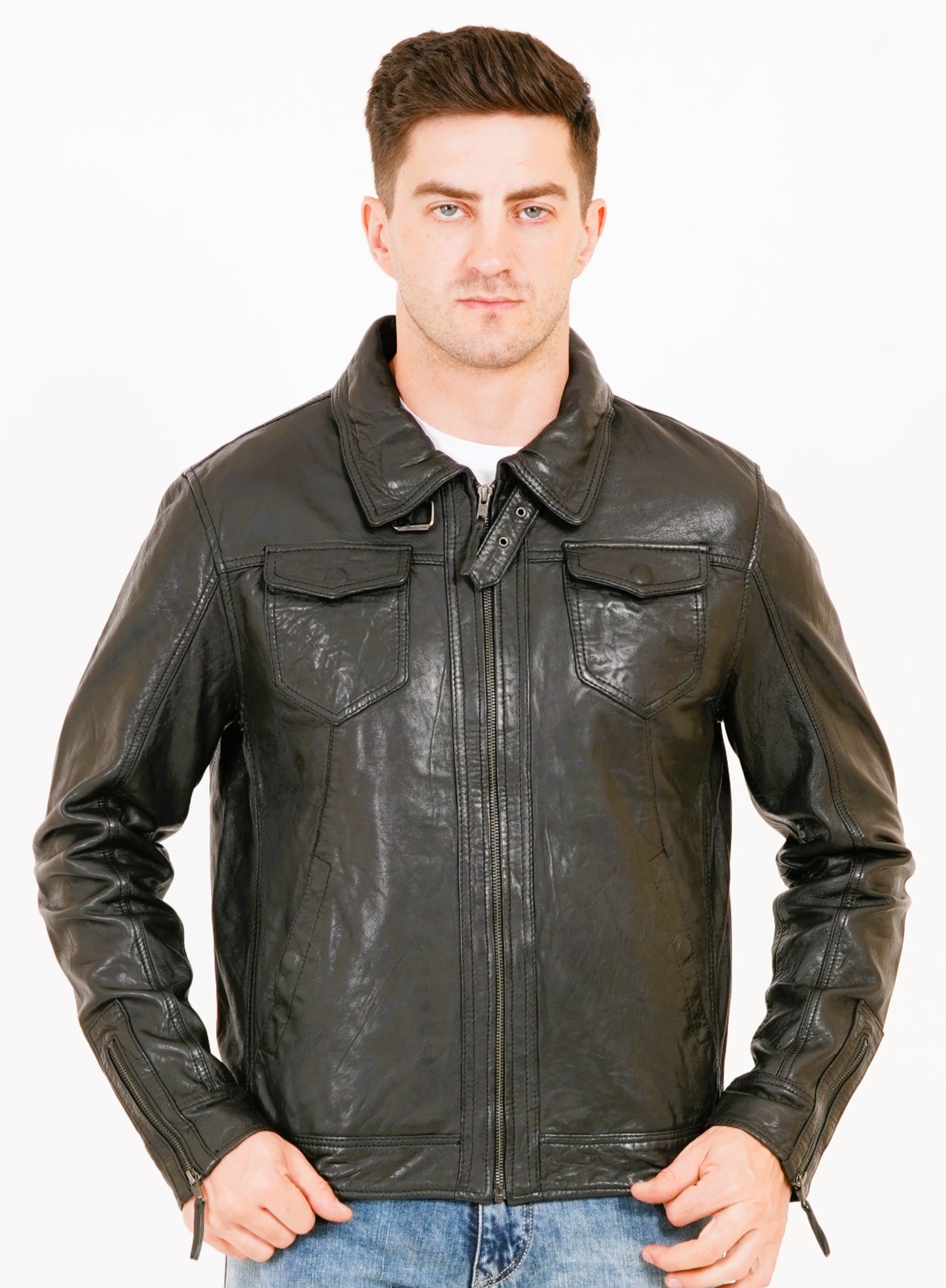 100% HEAVY WASHED SILVY COLLAR JACKET - BLACK | MX92