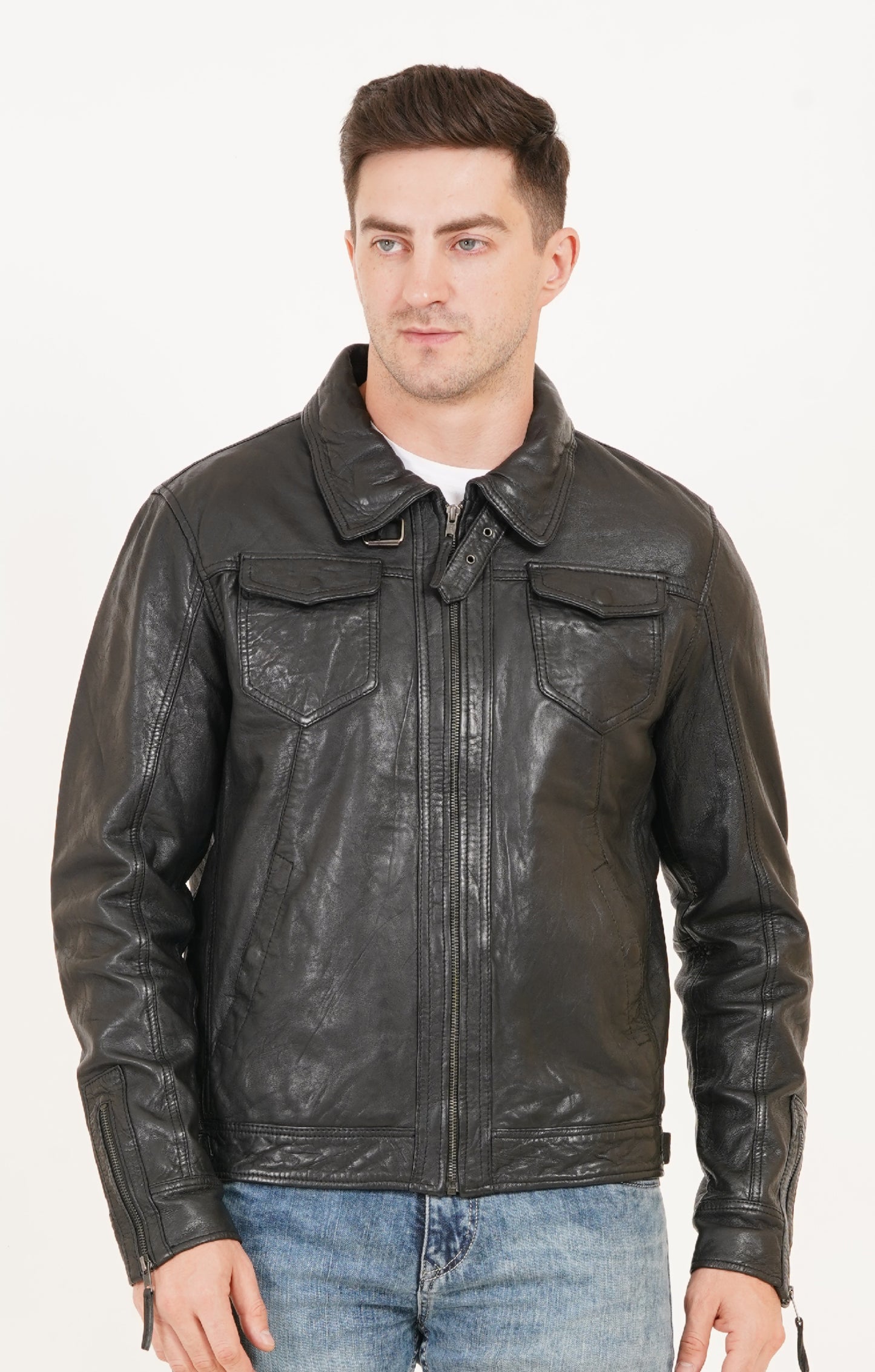 100% HEAVY WASHED SILVY COLLAR JACKET - BLACK | MX92