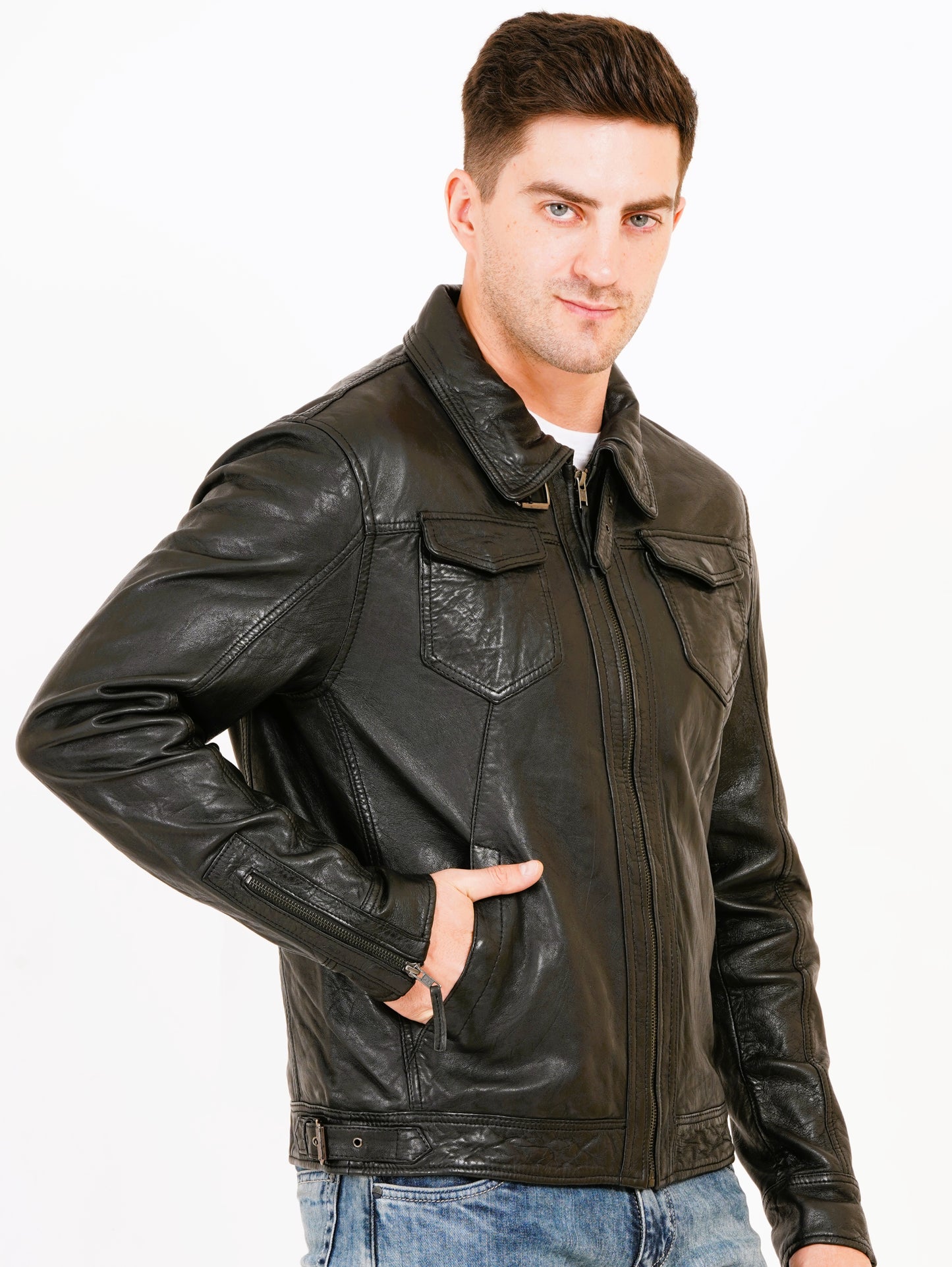 100% HEAVY WASHED SILVY COLLAR JACKET - BLACK | MX92