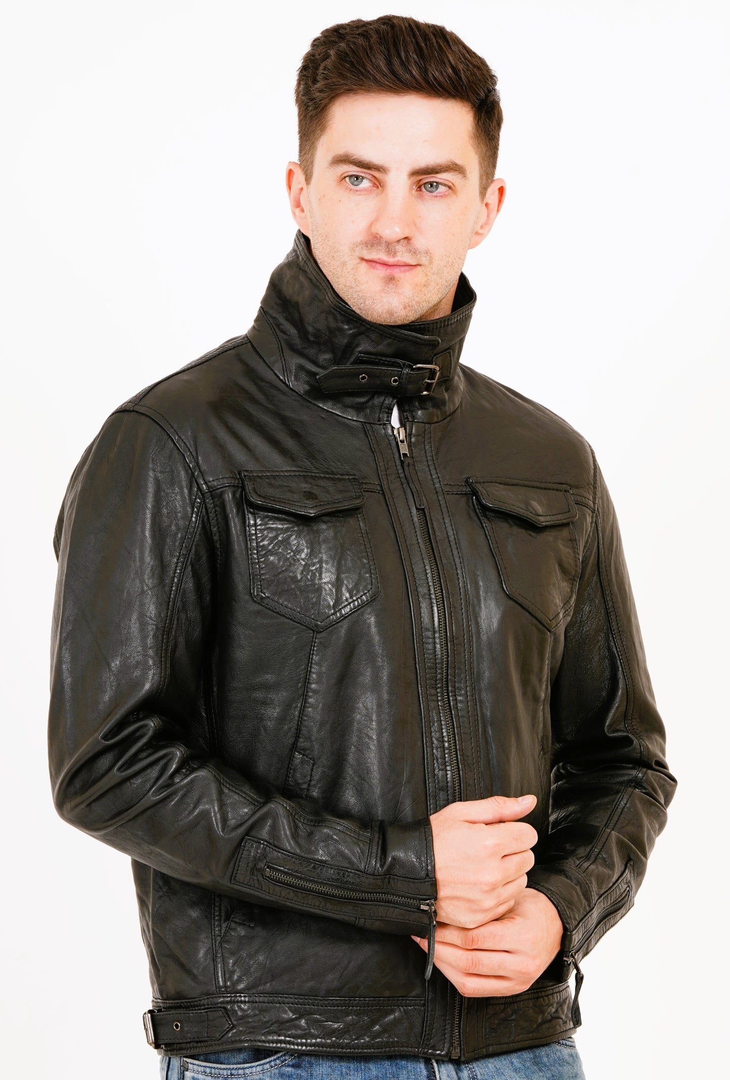 100% HEAVY WASHED SILVY COLLAR JACKET - BLACK | MX92
