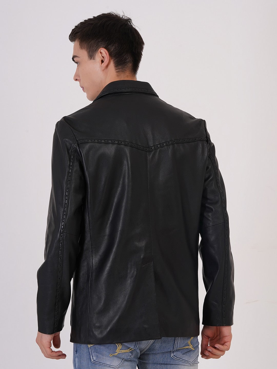 100% Leather Mens Weaving Blazer | MX 3
