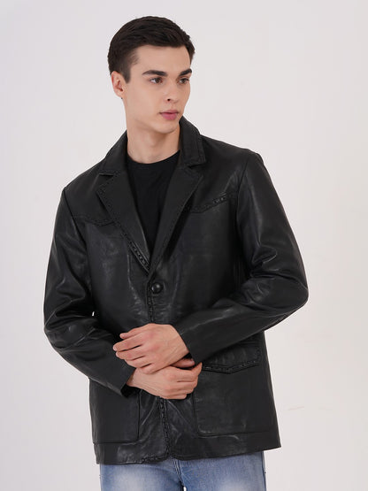 100% Leather Mens Weaving Blazer | MX 3