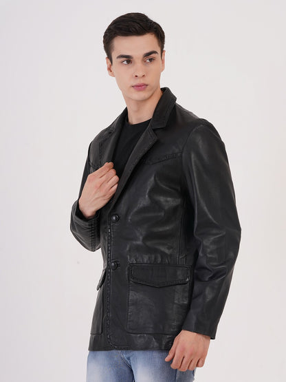 100% Leather Mens Weaving Blazer | MX 3