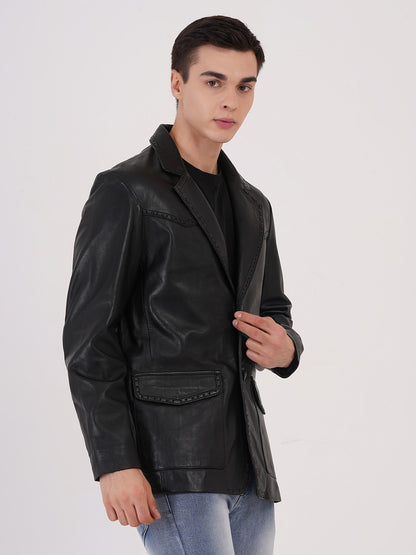 100% Leather Mens Weaving Blazer | MX 3