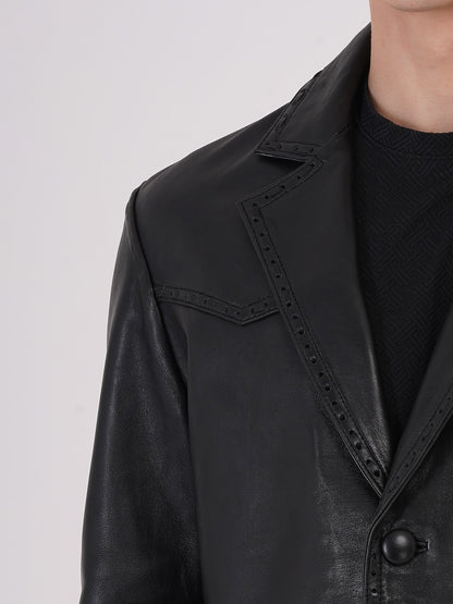 100% Leather Mens Weaving Blazer | MX 3