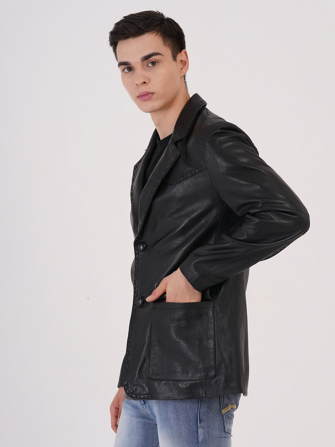 100% Leather Mens Weaving Blazer | MX 3