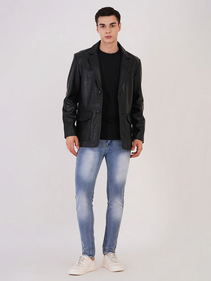 100% Leather Mens Weaving Blazer | MX 3