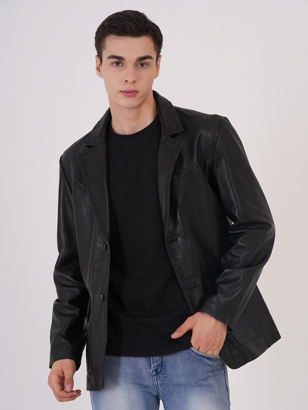 100% Leather Mens Weaving Blazer | MX 3