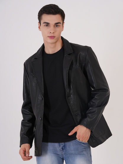 100% Leather Mens Weaving Blazer | MX 3