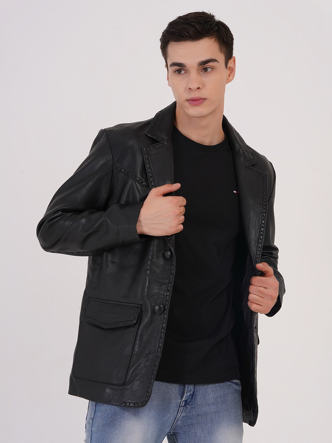 100% Leather Mens Weaving Blazer | MX 3