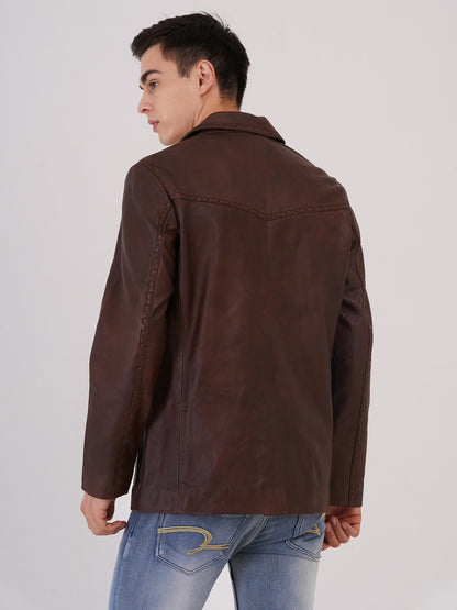 100% Leather Mens Weaving Blazer | MX 3